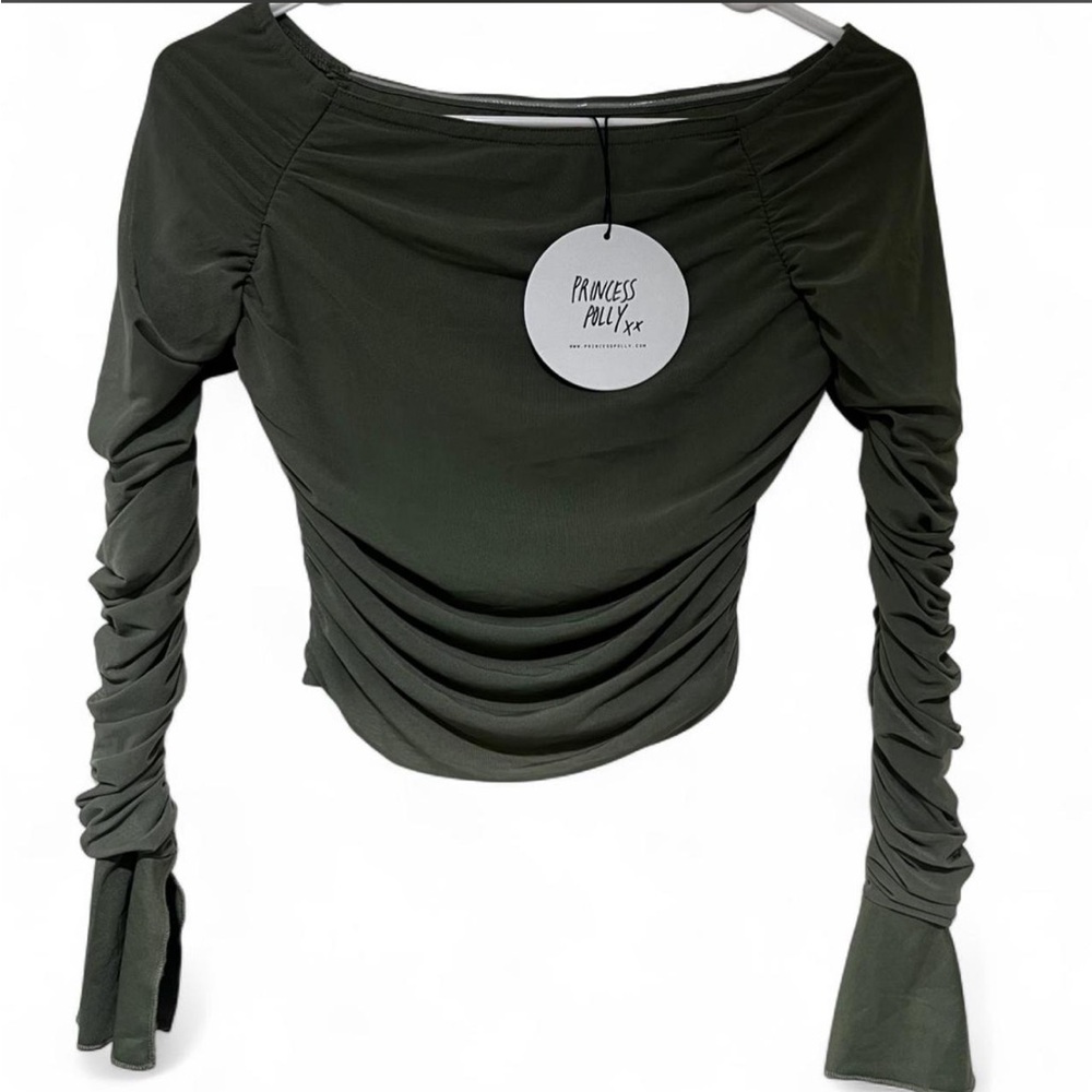 Princess Polly Forest Green Gathered Long Sleeve Top